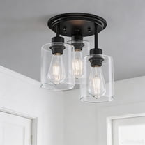FRIDEKO HOME 3-Light Semi Flush Mount Ceiling Light, E26 Base, Clear Glass Shades, Matte Black Kitchen Light Fixtures for Dining Room, Hallway, Living Room (Without Bulb)