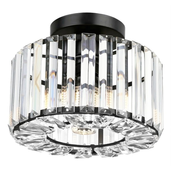 Frideko Home Modern Modern Ceiling Light, 9" Semi Flush Mount Ceiling Light Fixtures, Black Mini Crystal Chandeliers E26 Base for Dinning Room Bedroom Hallway (Bulb not Included)