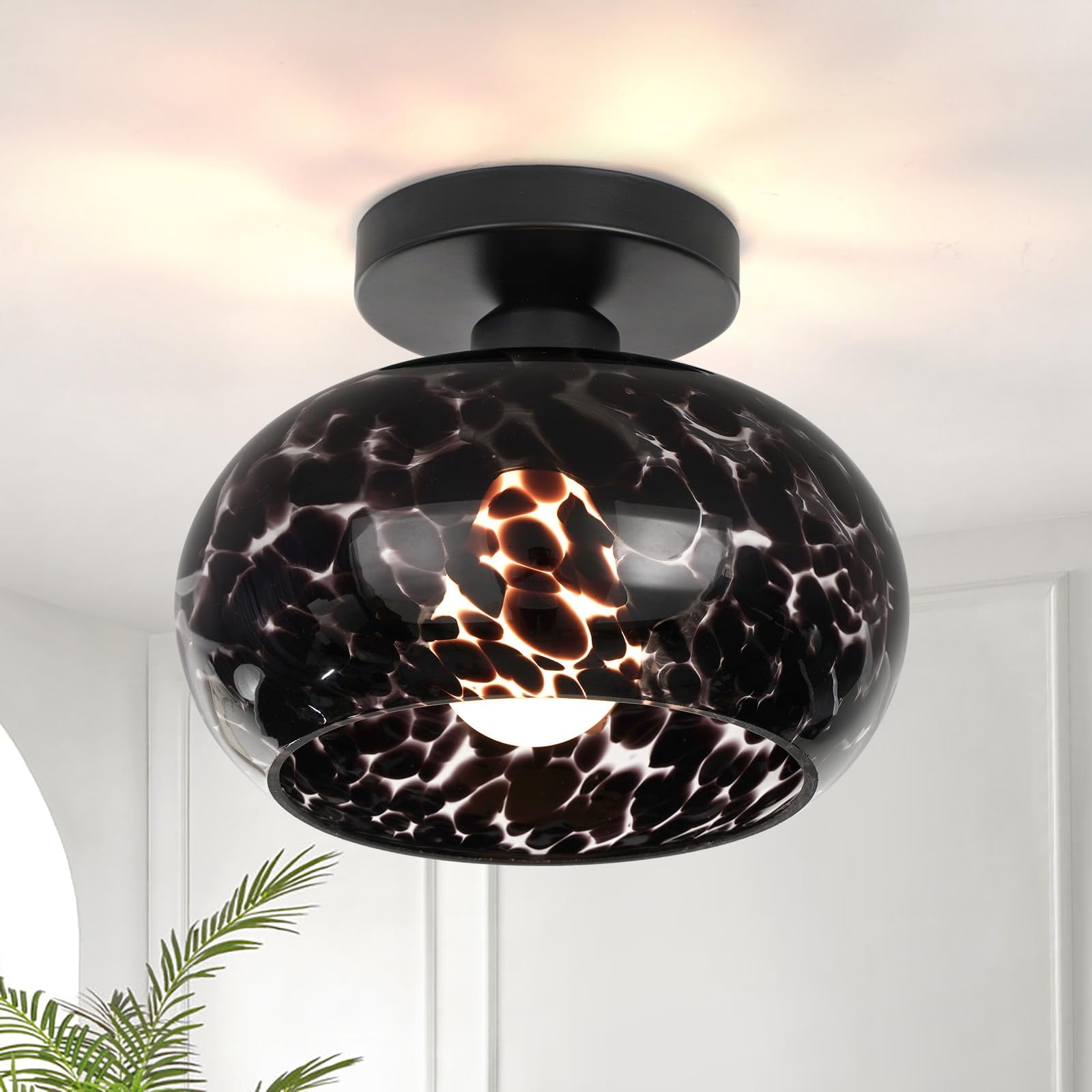 Motent Semi Flush Mount Ceiling Light - Globe Glass Ceiling Light Fixture Black Hallway Lighting ...