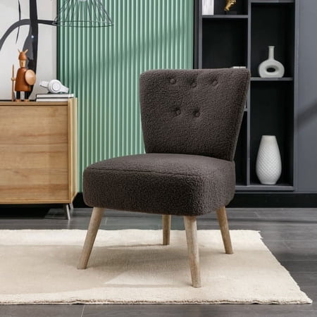 Motent Teddy Fabric Button Accent Slipper Chair With Wooden Legs For Dining Room Living Room Bedroom, Gray