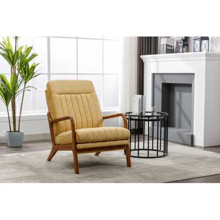 Motent Wood Frame Armchair, Modern Velvet Accent Chair Lounge Chair, Upholstered Back Chair with Rubber Wood Legs for Living Room Bedroom, Yellow