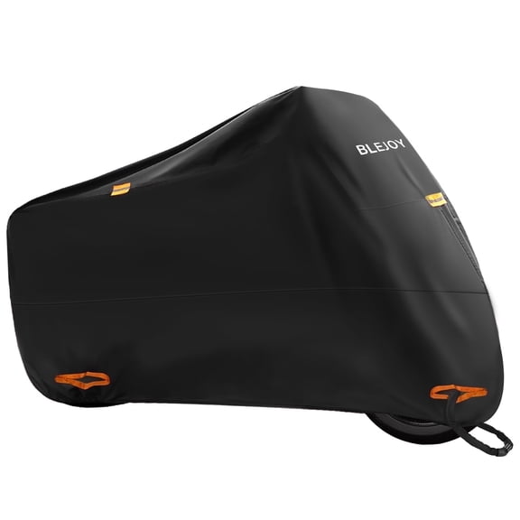 BLEJOY Motorcycle Cover Outdoor Waterproof Heavy Duty , All-Weather Universal Fit with Reflective Strips, Lock Holes & Storage Bag, Fits up to 104" Motorcycles