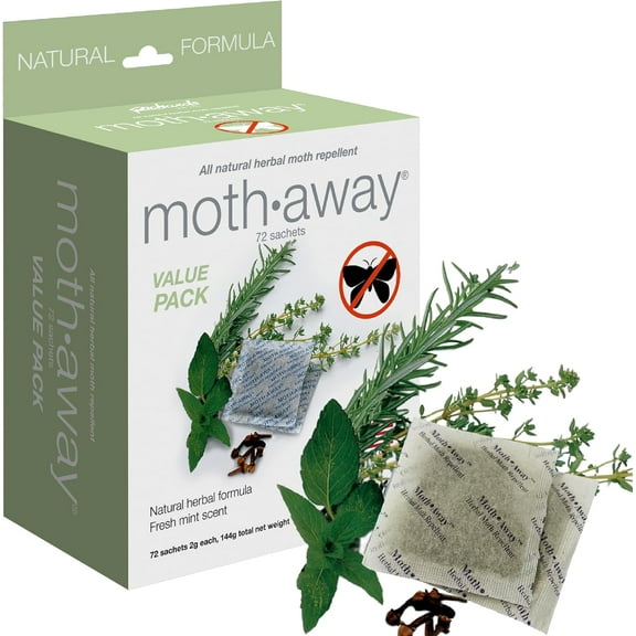 Moth Away Herbal Repellent Sachets 72 Count Value Pack 100% Natural Ingredients Peppermint, Rosemary & Thyme Non-Toxic Moth Protection for Closets, Drawers & Storage Made in USA