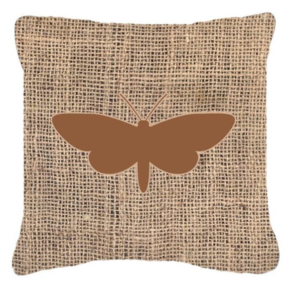 Moth Burlap and Brown Decorative Fabric Pillow - 14 x 14 in.