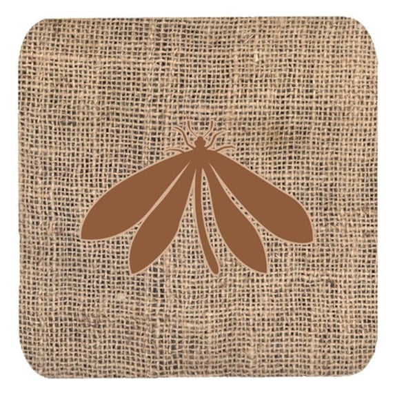 Moth Burlap and Brown Foam Coasters, Set - 4