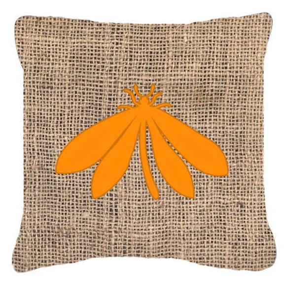 Moth Burlap and Orange Indoor & Outdoor Decorative Fabric Pillow - 18 x 18 in.