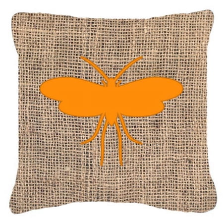 Moth Burlap and Orange Indoor & Outdoor Decorative Fabric Pillow - 18 x 18 in.