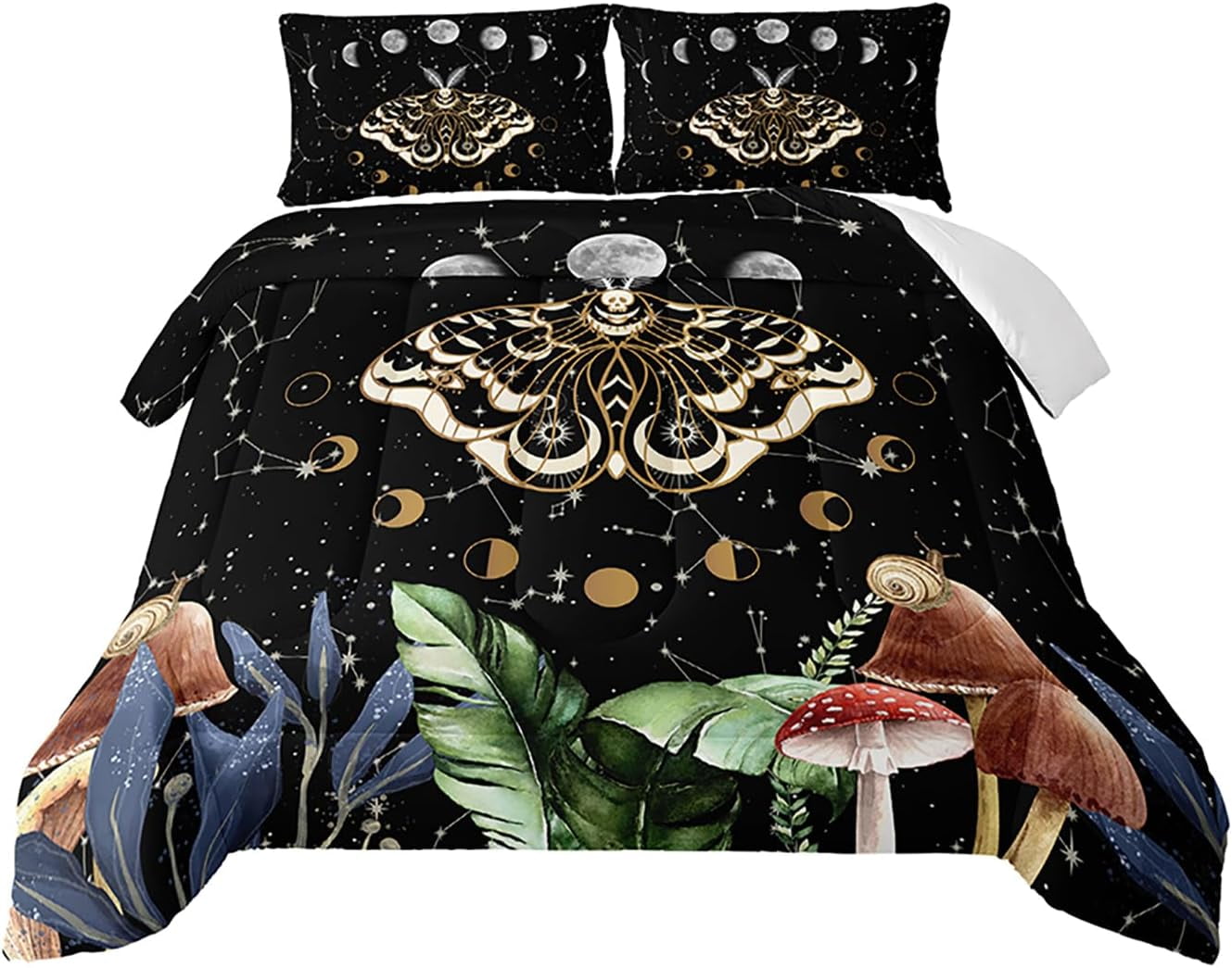 Moth Comforter Queen Size,black Kids Comforter Set, Moth Moon printing