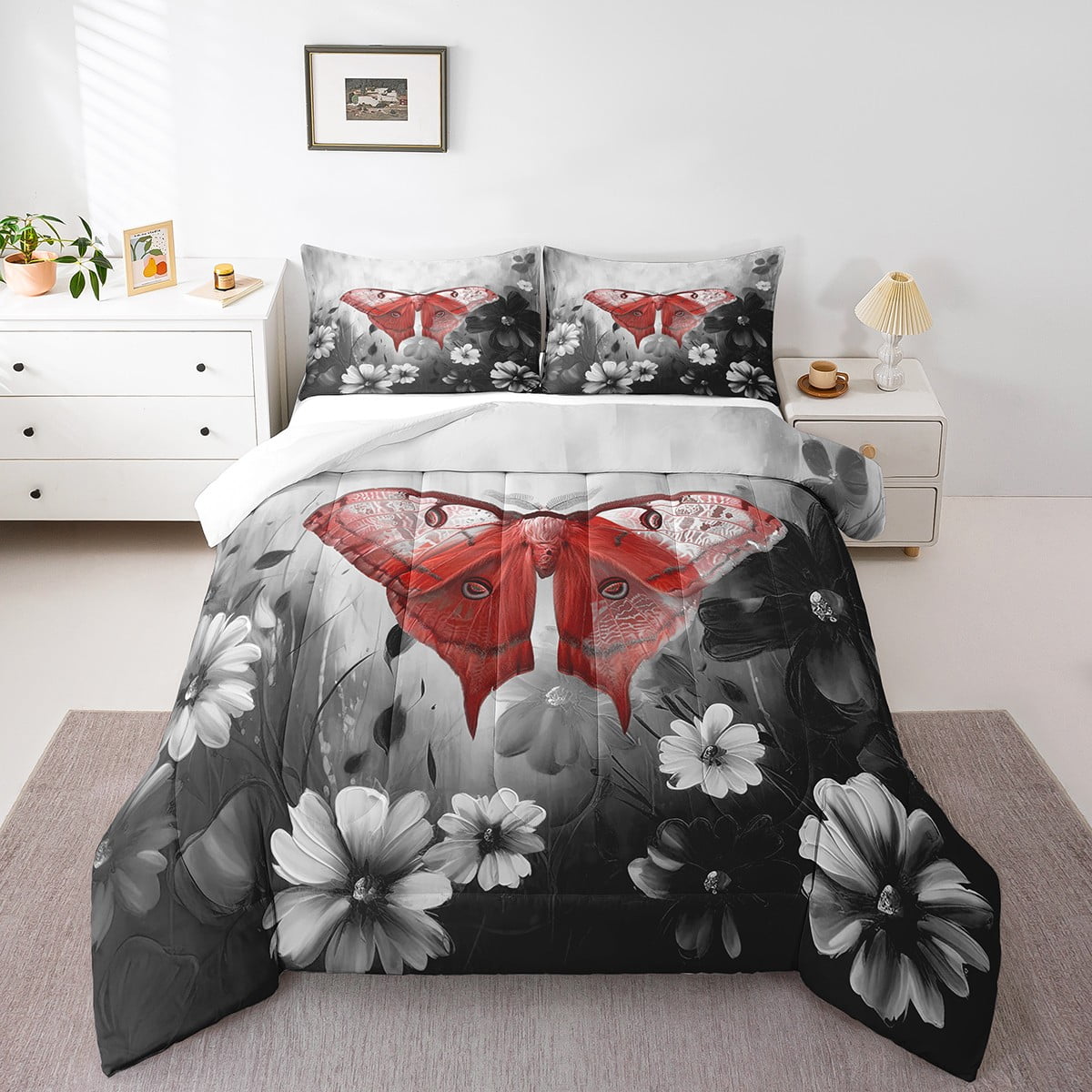 Moth Comforter Set Daisy Flowers King Bedding Comforter Sets for Boys