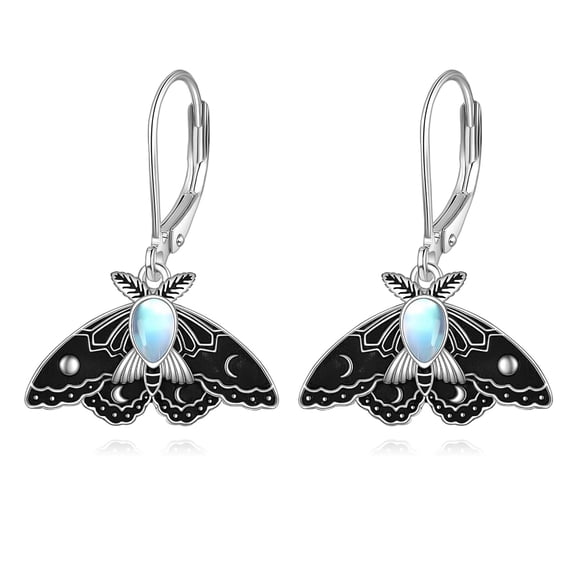 Moth Earrings 925 Sterling Silver Luna Moth Leverback Dangle Earring Moonstone Moth Earrings for Women