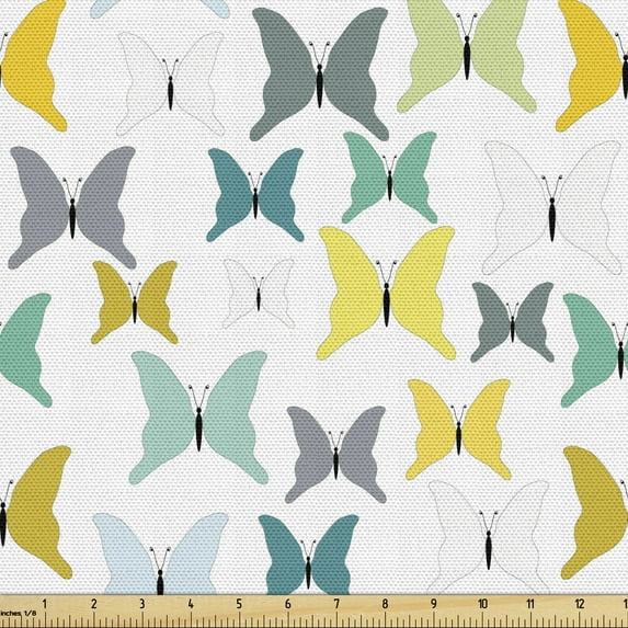 Ambesonne Moth Fabric by the Yard Upholstery, Colorful Butterflies Images, 10 Yards, Multicolor