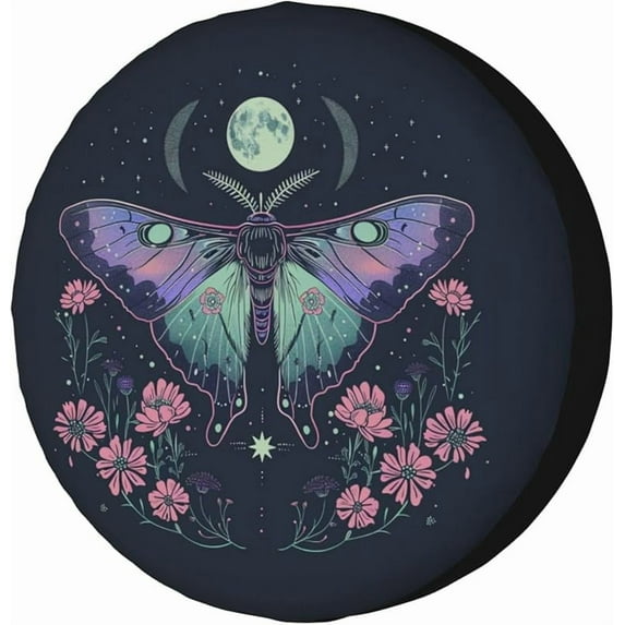 Moth Flowers Spare Tire Cover Dust-Proof Wheel Tire Cover Fit Trailer, RV, SUV and Many Vehicle
