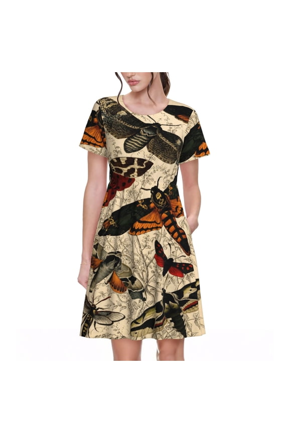 Moth Insect Dresses Short Sleeve Nightdresses for Women