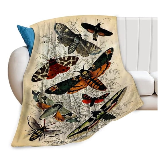 Moth Insect Throw Blanket Moth Gifts for Girls Women Boys Men Kids Adults Soft Flannel Fleece Blanket for Couch Sofa Bed Home Decor 60"x80"