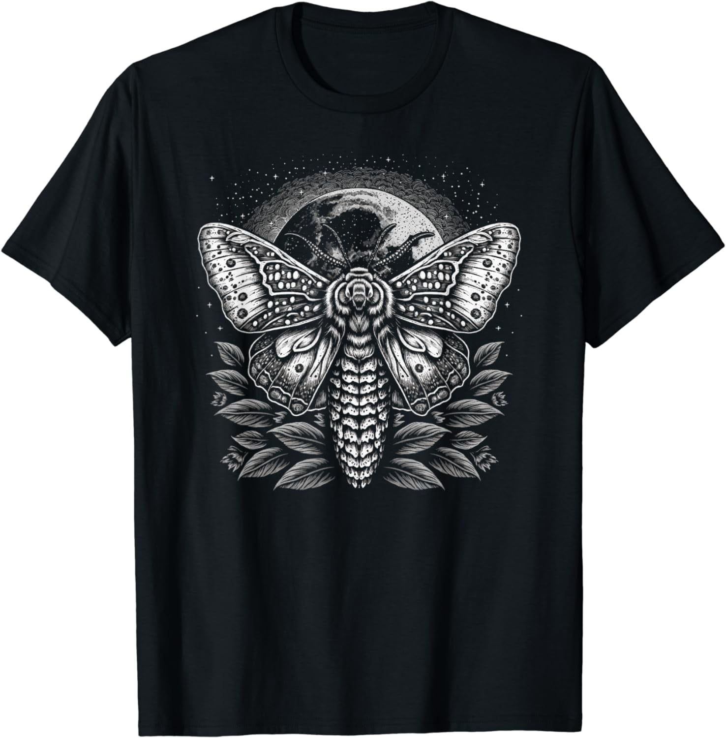 Moth Moon Night Sky Folkloric Wiccan Nature Goth Version 2 T-Shirt ...