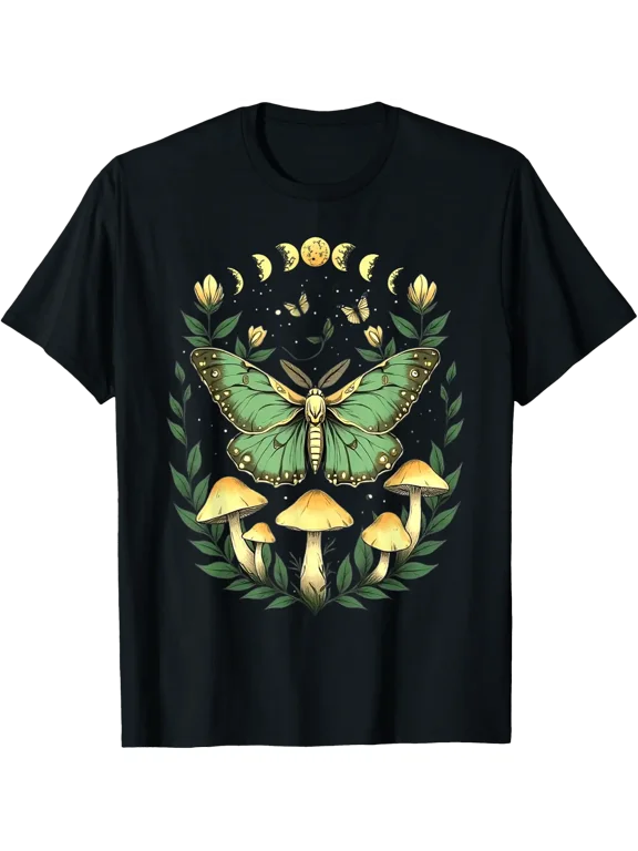 Moth Moon Phase Grunge Fairycore Aesthetic Mushroom Vintage T-Shirt Size S-5XL