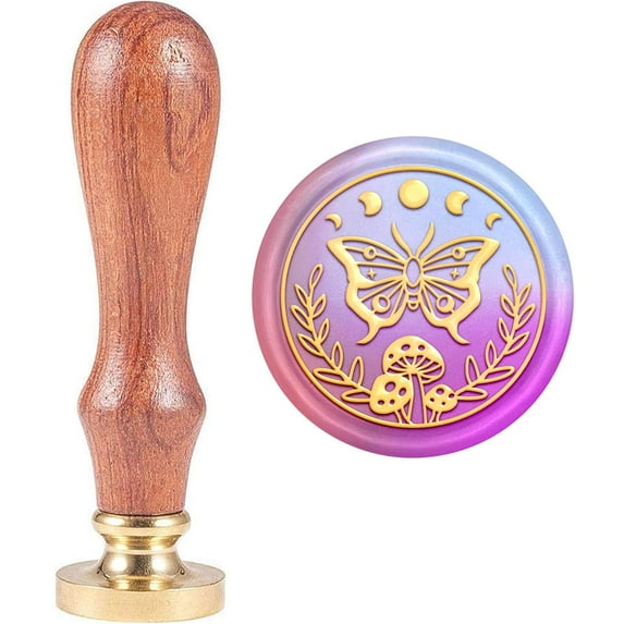 Moth Moon Phases Wax Seal Stamp Mushroom Sealing Wax Stamps 25mm Retro Vintage Removable Brass Stamp Head with Wood Handle Invitations Envelopes Gift Packaging Decoration