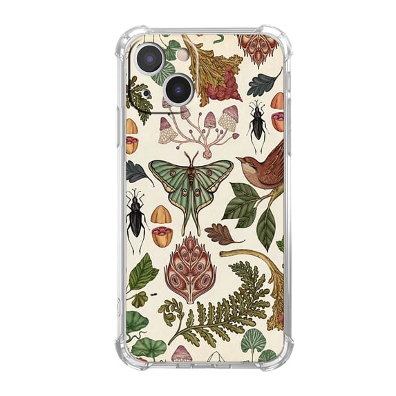 Moth Mushroom Bird Collage Case for iPhone 14 Plus,Aesthetic Art Design Pattern Soft Full TPU Bumper Cover