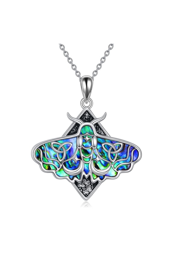 Moth Necklace for Women Sterling Silver Moth Necklace Abalone Shell Pendant Moth Jewelry Gift for Women