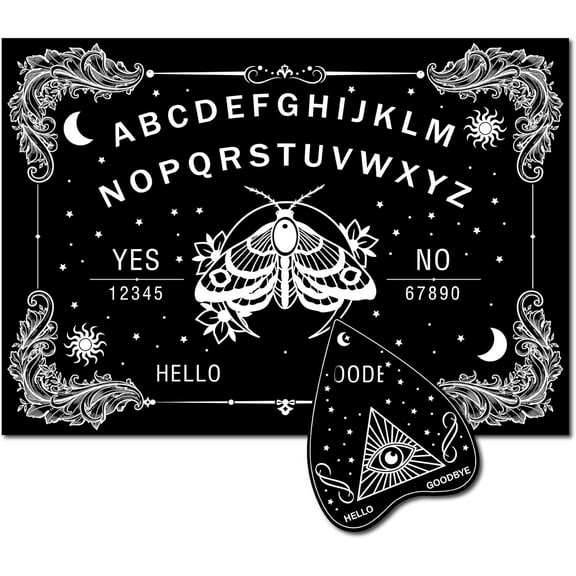 Moth Pendulum Board Pendulum Dowsing Divination Board Black Rectangle Wooden Spirit Talking Board with Planchette Metaphysical Witchcraft Altar Supplies Kit 11.8X8.3 in DIY