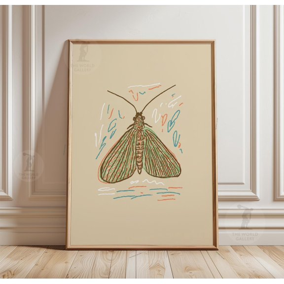 Moth Poster Hand Drawn Insect Art Minimal Line Illustration Nature Wall Decor