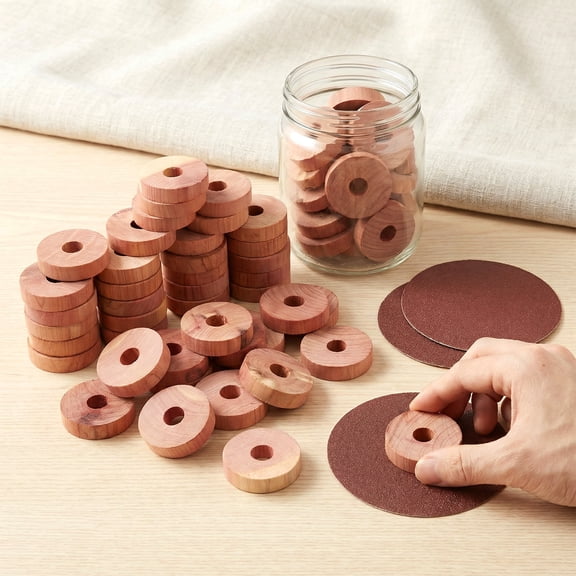 Moth Repellent for Wardrobe 100 Cedar Ring for Clothes Drawer Storage Box Cedarwood Moth Repellent Aromatic Cedar Wood Ring Sandpaper Included Reddish Brown