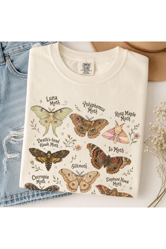 Moth Shirt Moth Species Chart Nature Lover Summer Fall Insect Cottagecore Tee