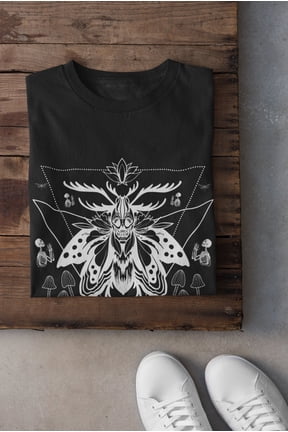 Moth Shirt,Mushroom Shirt,Alt Clothing,Dark Academia Shirt,Mystical Shirt,Moon Phase Shirt,Goth Shirt,Celestial Shirt,Cottagecore Shirt, Vintage Birthday Gift