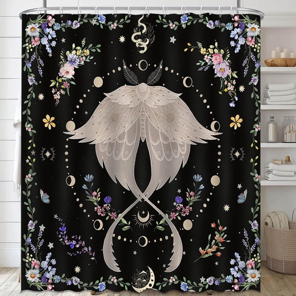 Moth Shower Curtain Gothic Witchy Shower Curtain Set Waterproof Aesthetic Tarot Fabric Bathroom Curtain with 12 Hooks 72x72 Inches