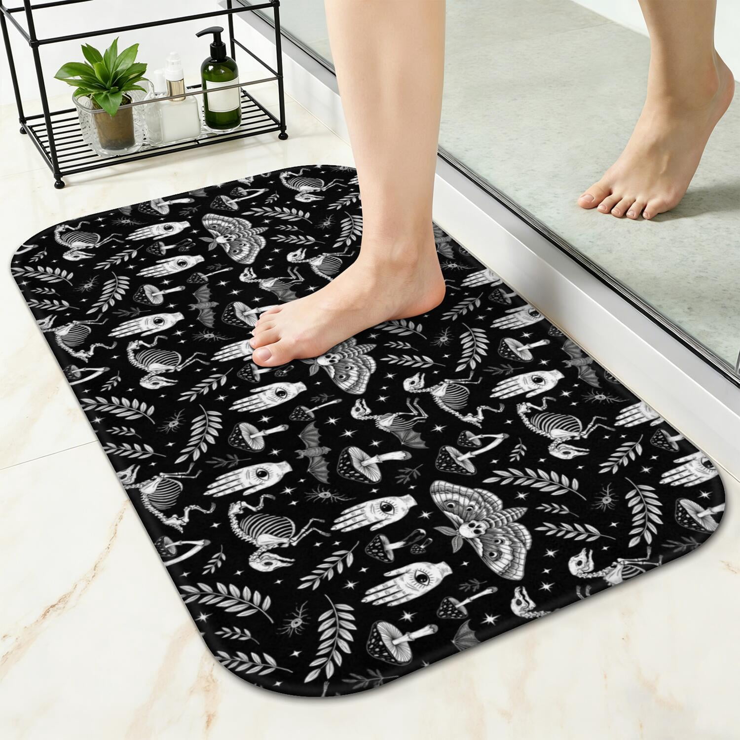 Gothic Candy Machine Moth and Skeleton Gothic Pattern Non-Slip Bath Mat, Bedroom Area Mat ...