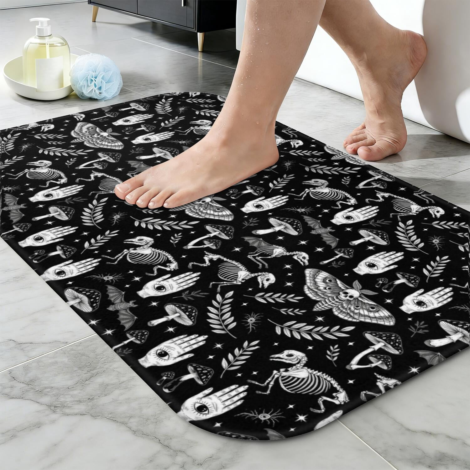 Gothic Candy Machine Moth and Skeleton Gothic Pattern Non-Slip Bath Mat, Bedroom Area Mat ...