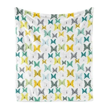 Moth Soft Flannel Fleece Throw Blanket, Natural Theme Flying Butterflies Images on Plain Background Colorful Illustration, Cozy Plush for Indoor and Outdoor Use, 50" x 70", Multicolor, by Ambesonne