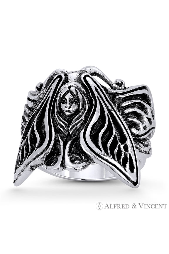 Moth Spirit Animal Charm Goth & Punk Ring in Oxidized .925 Sterling Silver