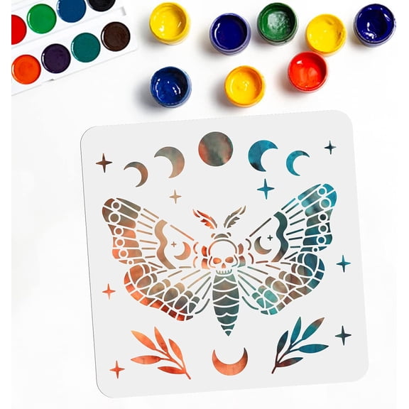 Moth Stencil Moon Phase Template 11.811.8inch Star Grass Drawing Painting Stencils PET Material Decor on Wood Signs/Wall/Furniture/Fabric DIY