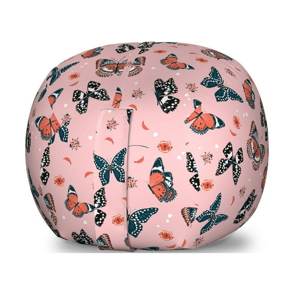 Moth Storage Toy Bag Chair, Butterfly Design Flying Insects Freedom Wings of Mother Nature Pattern, Stuffed Animal Organizer Washable Bag, Small Size, Rose Salmon and Dark Blue, by Ambesonne