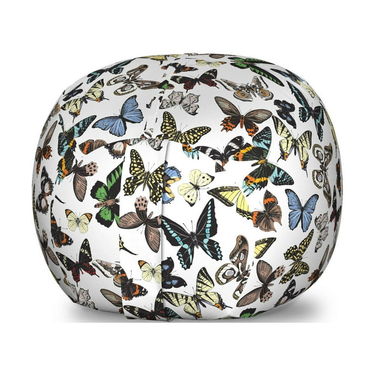 Moth Storage Toy Bag Chair Exotic Butterflies with Ornamental Leaves Freedom Feminine Symbol Insects of Nature Stuffed Animal Organizer Washable
