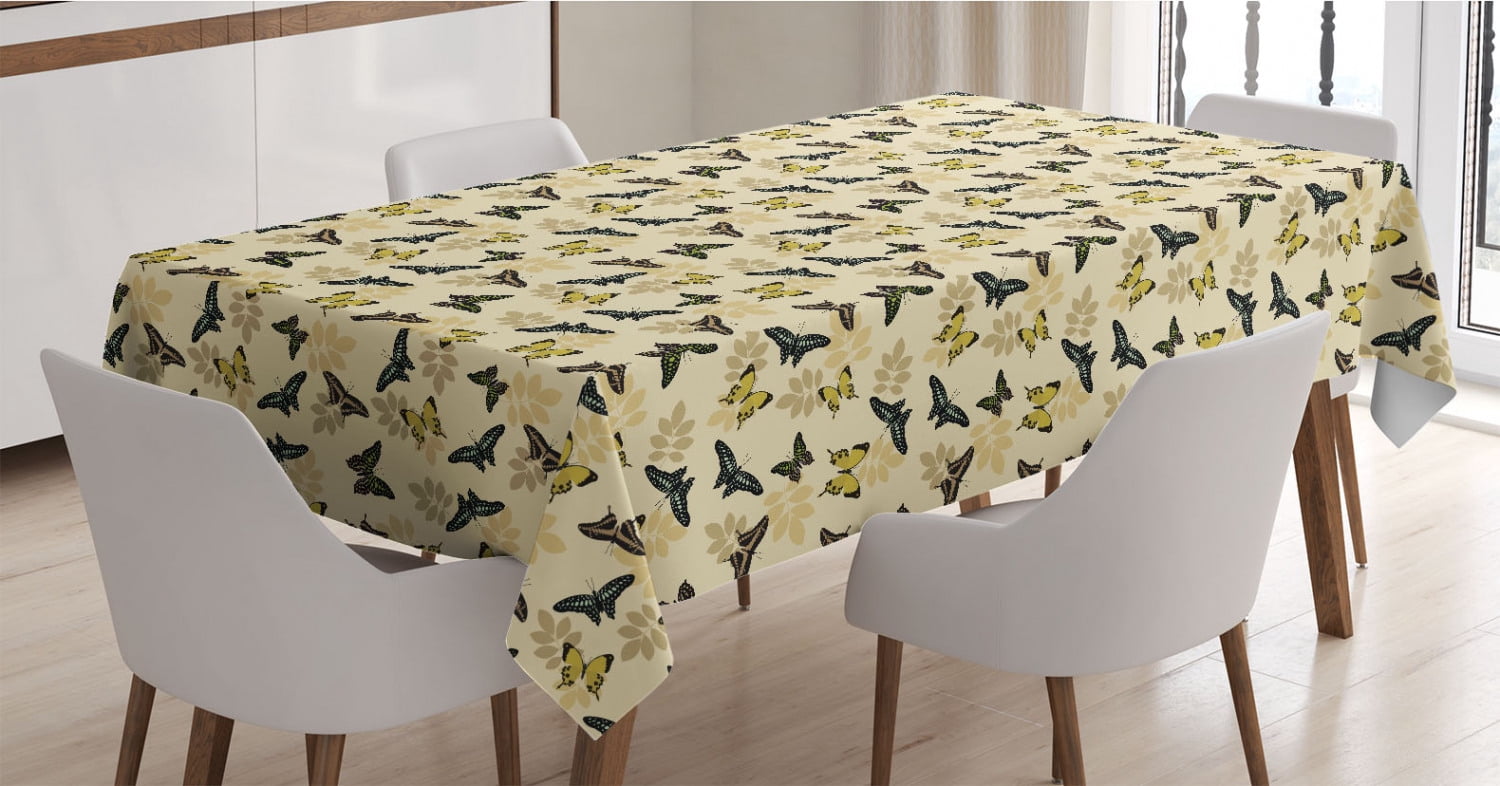 Tablecloth Yellow Insects Moth Tablecloth, Numerous Exotic Butterflies Flying Winged Insects ...