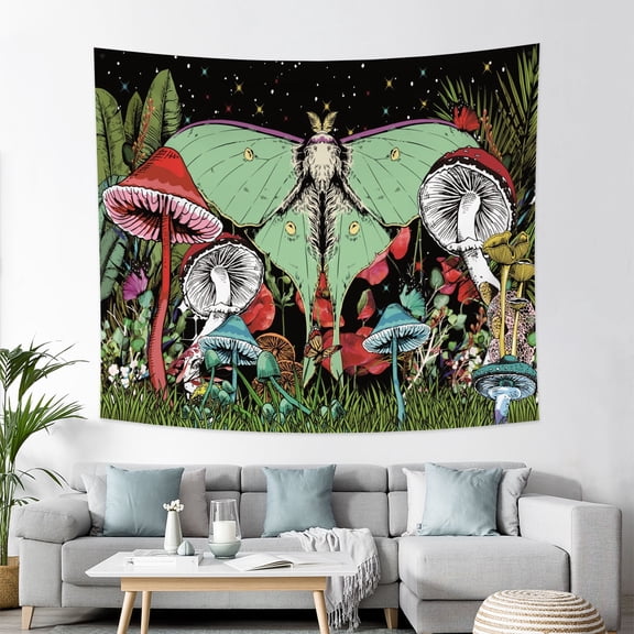 Moth Tapestry Wall Hanging Hippie Mushroom Tapestry for Bedroom Gothic Room Decor for Bedroom Aesthetic,60Wx50H