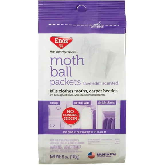 Moth-Tek Packets, Kills Clothes Moths and Carpet Beetles, Resealable Bag, Single Use Packets, Lavender Scent, 6 oz