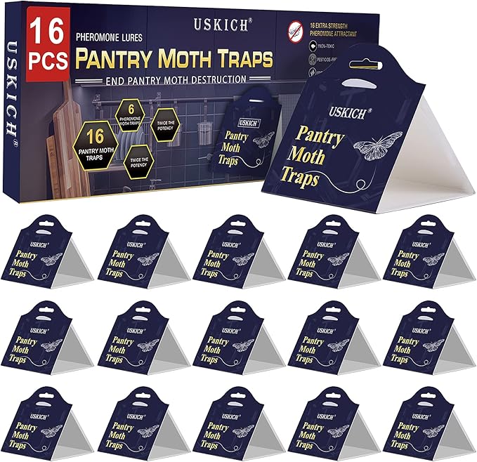 Upgraded Moth Traps 8-Pack With Pheromones - Pantry & Clothes Moth Catcher, Non-Toxic, Odorless
