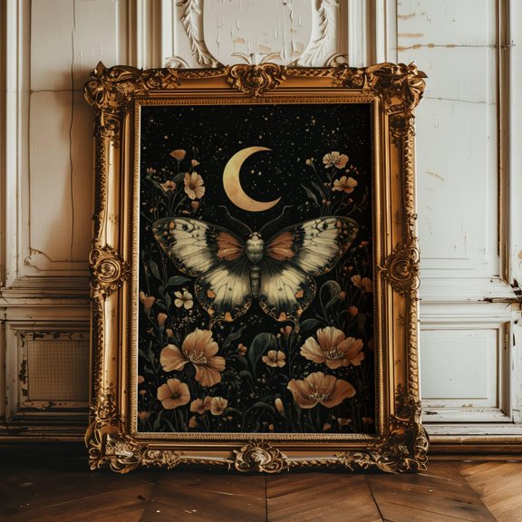 Moth Wall Decor, Moth And Moon Print, Magic Moon, Magical Decor Art, Witchy Aesthetic, Dark Prints, Dark Botanical Art, Insect Print Poster Unframed