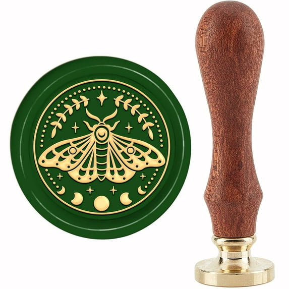 Moth Wax Seal Stamp Garland Vintage Sealing Wax Stamps Moon Star 30mm Retro Removable Brass Head with Wood Handle for Wedding Invitations Envelopes Christmas Thanksgiving Packing Mixed Color