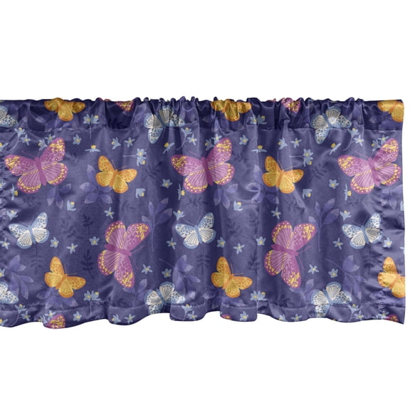 Ambesonne Moth Valance Pack of 2, Butterflies Flying in Field, 54"X12", Blue Violet Multicolor