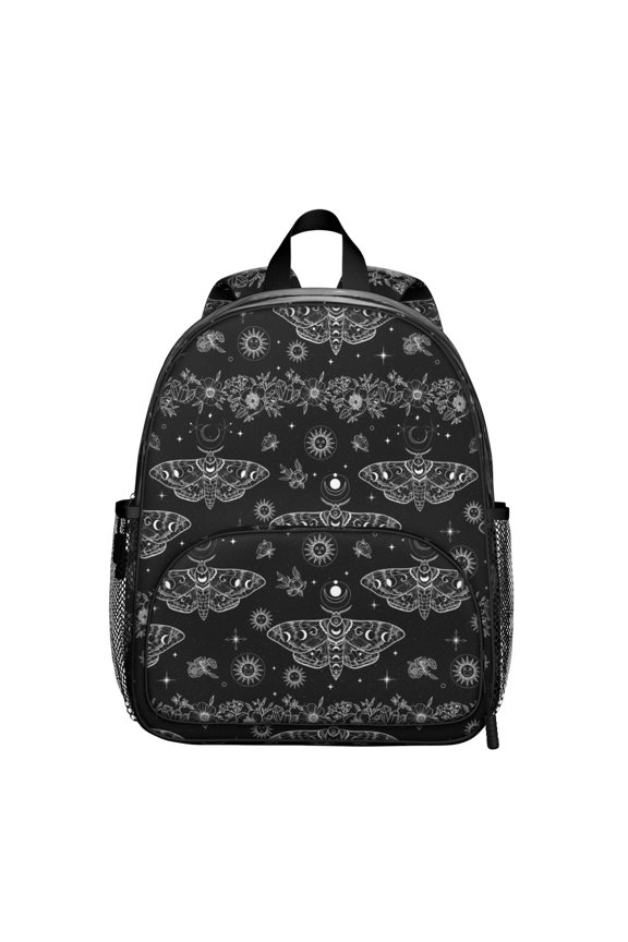 Moth and Flower Gothic Pattern Backpack for School, Cute School Bag with Adjustable Shoulder Straps and Padded Back, 13.8"x11.4"x6"