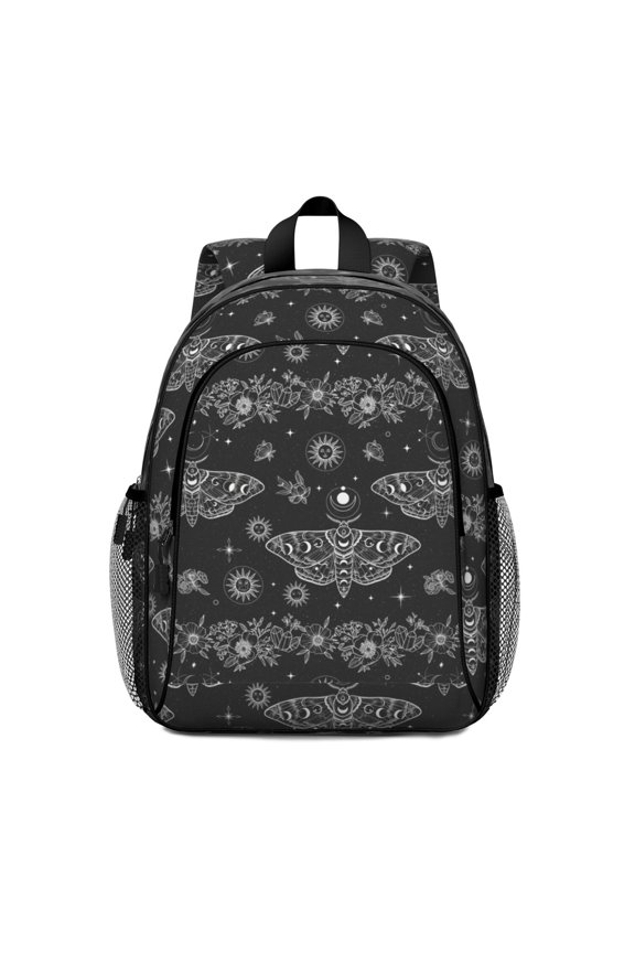 Moth and Flower Gothic Pattern Backpack for School, Cute School Bag with Adjustable Shoulder Straps and Padded Back, 15"x11.42"x5.5"