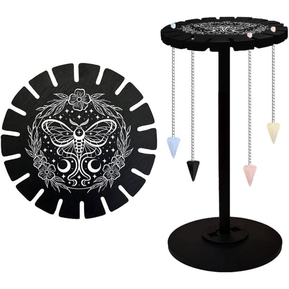 Moth and Flower Pendulum Display Stand Display Shelf Divination Pendulum Storage Rack with Wooden Wheel Wooden Stick