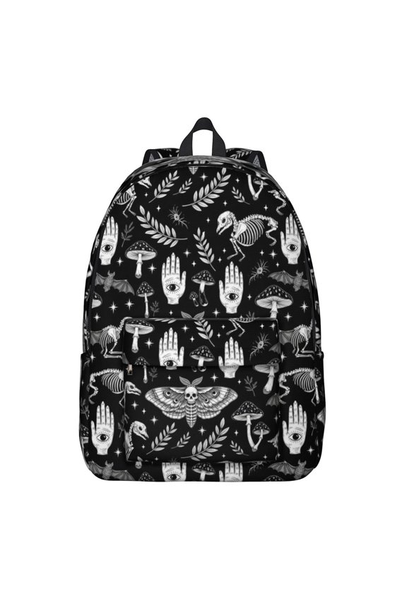 Moth and Skeleton Gothic Pattern Backpack for School, Cute School Bag with Adjustable Shoulder Straps and Padded Back, 15.7"x11.8"x5.5"