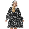 thumbnail image 1 of Moth and Skeleton Gothic Pattern Oversized Sherpa Fleece Wearable Blanket Hoodie, Double-Sided Warm Fuzzy Pullover with Super Pockets for Women & Men, 1 of 6
