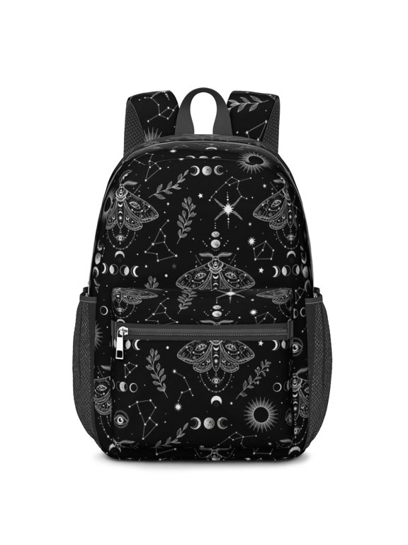 Moth and Sun Gothic Pattern 17" School Backpacks for Teens,Waterproof Oxford Fabric,S-Shape Padded Straps for School,Travel,Hiking,Camping