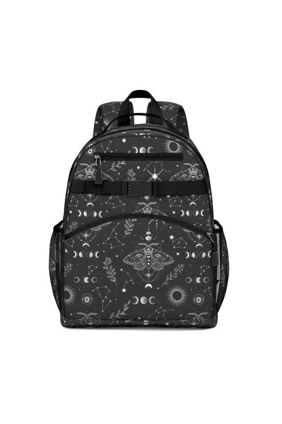 Moth and Sun Gothic Pattern Backpack for School, Cute School Bag with Adjustable Shoulder Straps and Padded Back, 15.25"x11.5"x5.25"